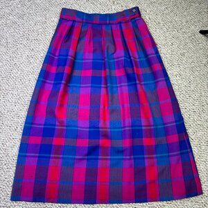 Vibrant Vintage Gathered Plaid Skirt from Pendleton - Blue, Purple, & Pink 29 in
